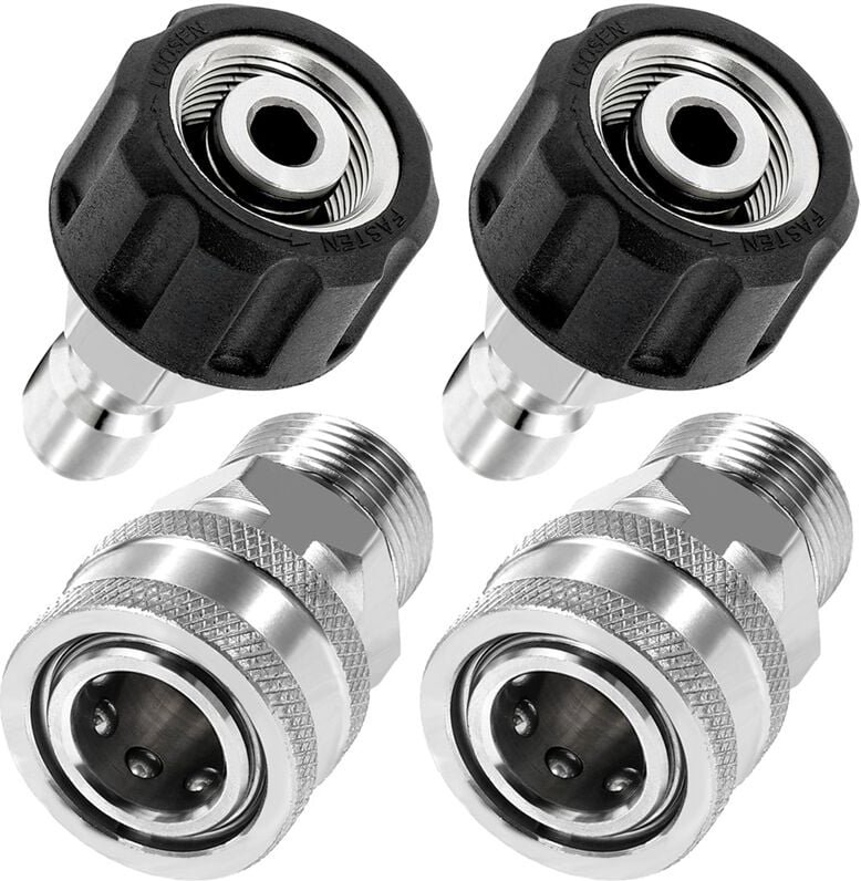4-teiliges Hochdruckreiniger-Adapterset, Schnellanschluss-Set, metrisches M22 14 mm auf M22-Anschluss, Edelstahl