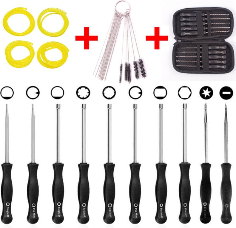 Kit di attrezzi per la regolazione del carburatore da 10 pezzi + custodia per il trasporto + kit di pulizia + tubo del c...