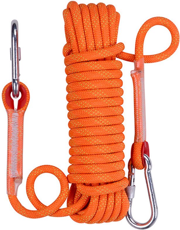 Outdoor Kletterseil Sicherheitsseil Durchmesser 10mm mit 2 Karabinern für Wanderung, Bergsteigen Feuerleiter - 30m Orang...