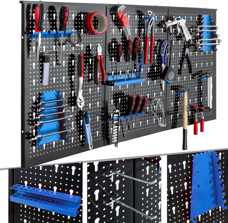 Werkzeugwand dreiteilig 17 teiliges Hakenset Blau Werkzeug Lochwand - Arebos