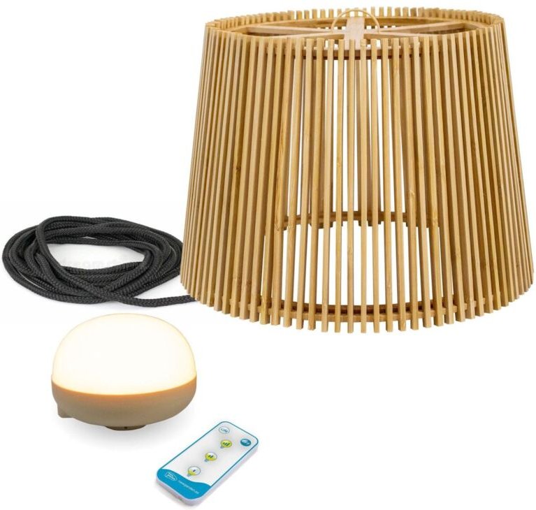 Akku Pendelleuchte außen led Holz Metall ø 39 cm rund IP54 dimmbar Fernbedienung 2700 k kabellose Außenleuchte Balkon Te...