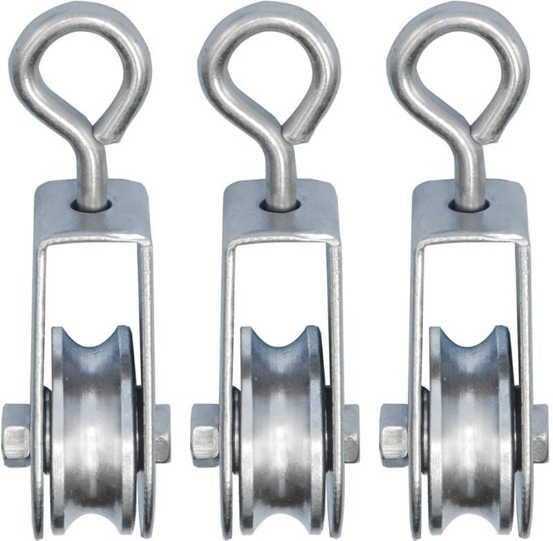 3 Mini-Rollen mit Kugellagern, ø 28 mm, für 6 mm Seil, Tragkraft 30 kg