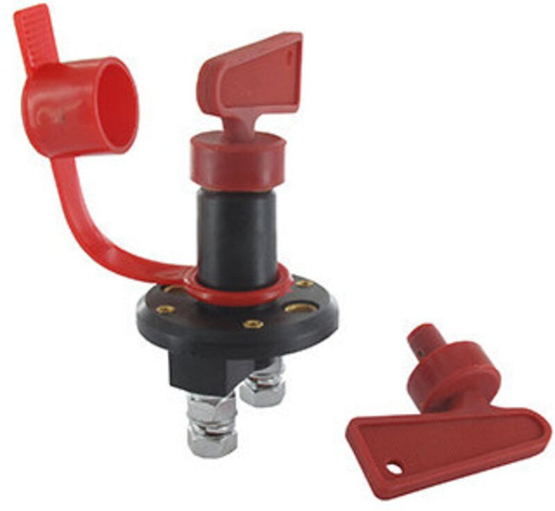 Unipolare Batteriehauptschalter 100-120A Nennstrom, 500A/5s. Anschluss: 8mm (M8) Mit abnehmbarem Schlüssel und Schutzkap...