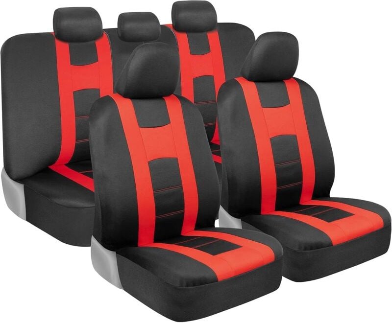 Thumbnail - Rotes Autositzbezug-Set, zweifarbiger Vordersitzbezug mit Auto-Rücksitzbezug, Polyethylen-Stoffschutz mit geteilter Sitz...
