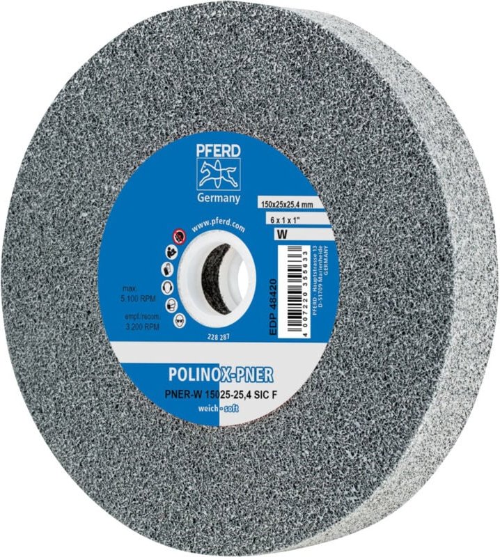 Polinox verpresstes Vlies-Rad pner ø 150x25 mm Bohrung-Ø 25,4 mm Weich sic Fein für Finish - Pferd