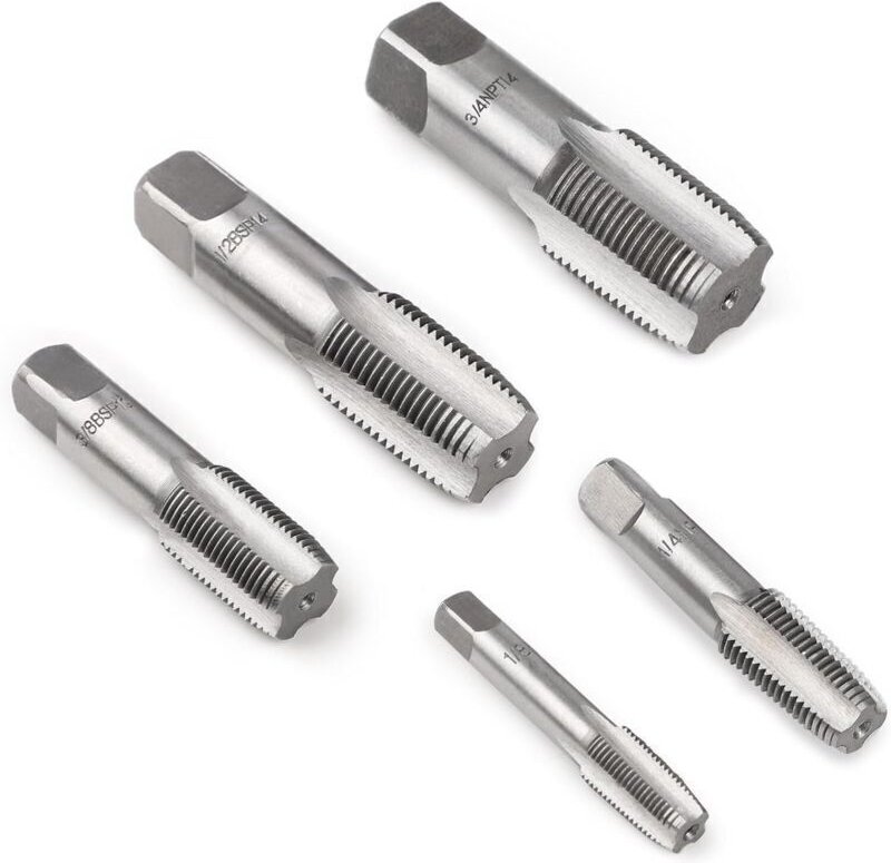 Satz mit 5 BSP 55° Gewindebohrern und Schneideisen G1/8 bis G3/4 für die Reparatur von Gewindefittings