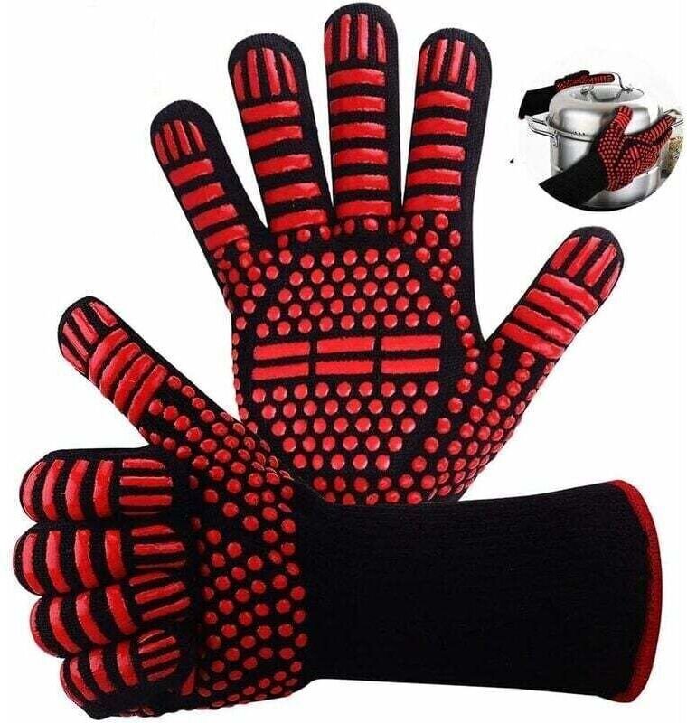 Guante de horno resistente al calor, guante de barbacoa de silicona resistente al calor de 800 °C, antideslizante y resi...