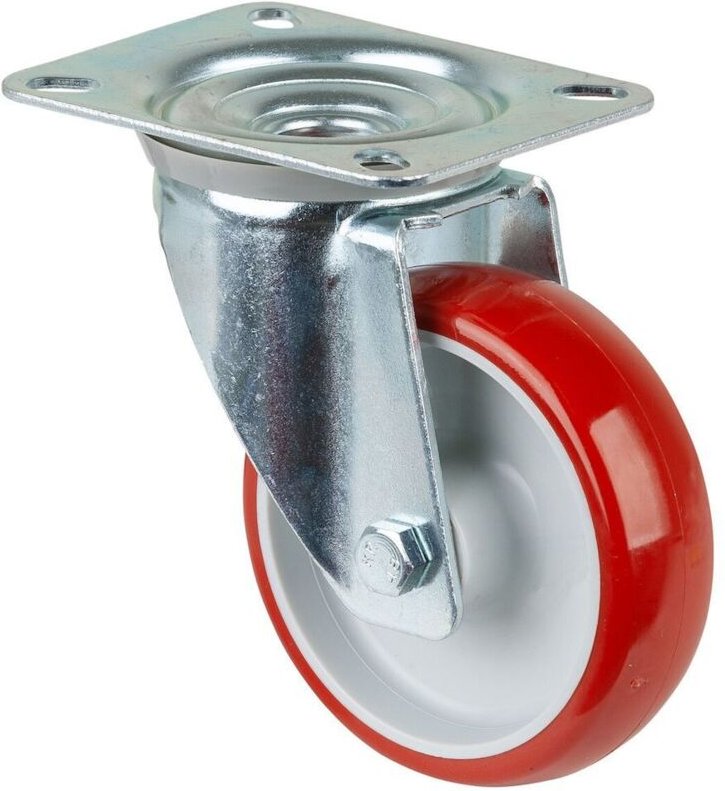 Bs Rollen Lenkrolle mit Anschraubplatte Polyurethan rot Rollenlager 100 mm 125 kg - L400.B31.100