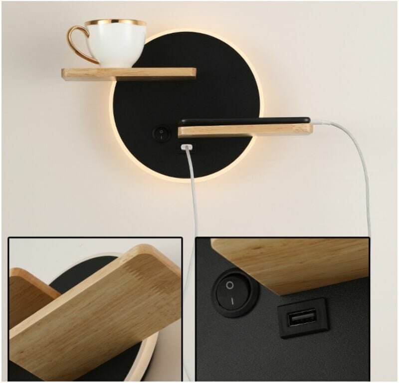 Led Innenwandleuchte mit usb Anschluss Moderne Wandleuchte mit Schalter Leselicht Nachttischlampe Beleuchtung Nachtlicht...