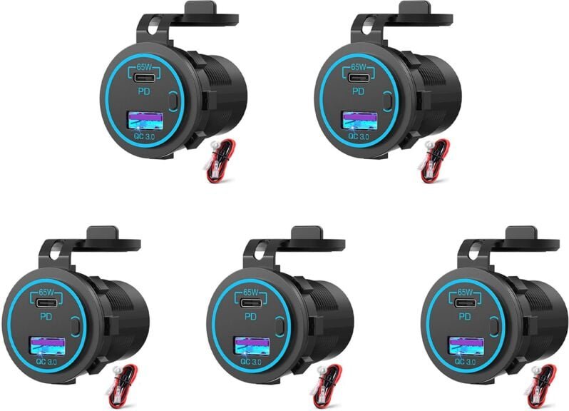 Tlily - 5X 65W pd 12V usb Steckdose für Laptop usb c Autoladebuchse Multi Port Steckdose Wasserdichter Adapter für Auto ...