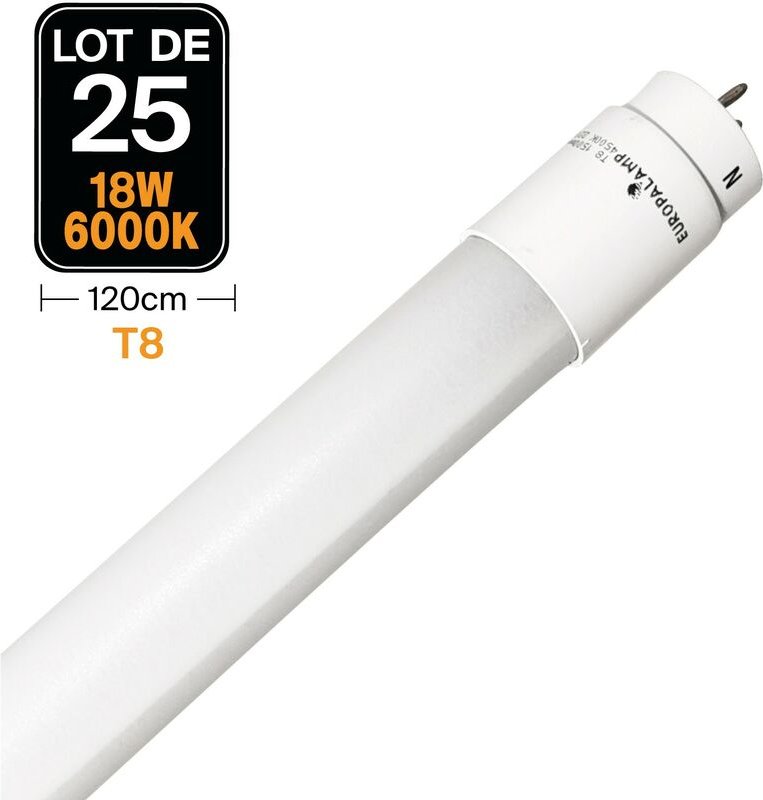 Europalamp - 25 Röhren Neon led 18W 120cm 120cm T8 Blanc Froid 6000K Gamme Pro
