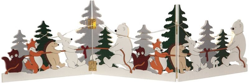 Klappbare Weihnachtsleuchte ,Forest Friends' aus Holz, bunte Weihnachtsmotive, Batterie + Timer, 10 LEDs, b 48cm - Star ...