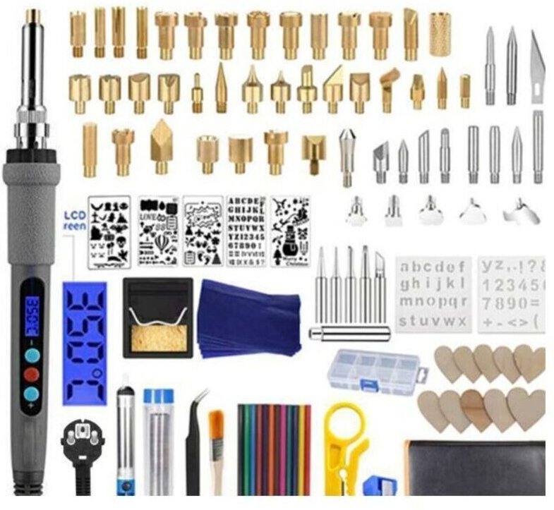 109-teiliges Brennset, Holzgravurwerkzeug mit einstellbarer Temperatur, Buntstiften, Ständer für Kork, Leder und Holzsch...
