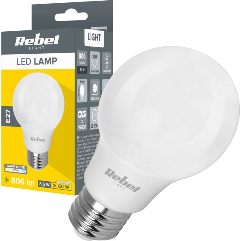 LED-Lampe 8,5 W E27 A60 806 lm 3000 K Rebel