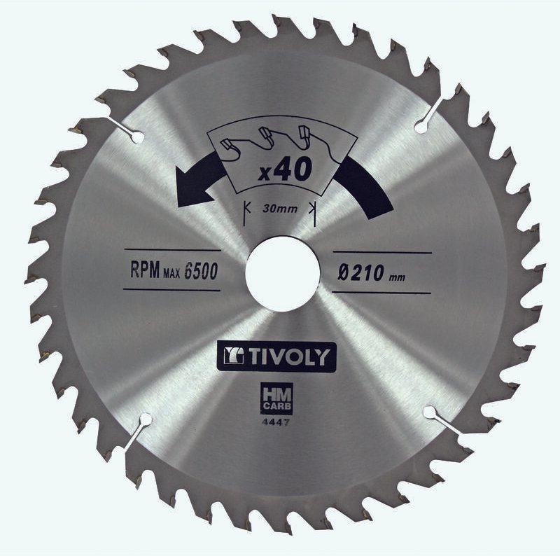 Kreissägeblatt • Ø210 mm • 40 Hartmetallzähne • Zum Schneiden von Hartholz • Zum Schneiden von Laminatholz - Tivoly