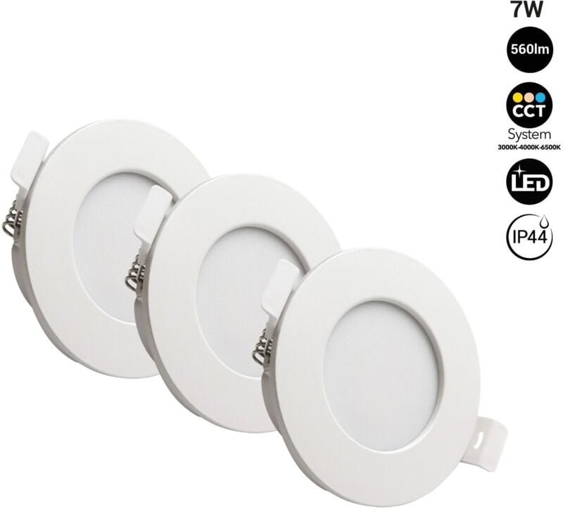 3er Pack LED-Einbaudownlight cct - 7W - IP44 – Einbauöffnung ø