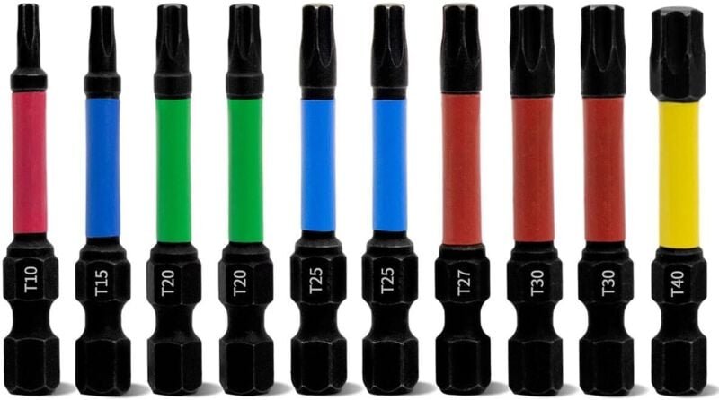 Professionelles Torx-Schraubendreher-Bit-Set, 10-teilig, Länge 50 mm, magnetische Schlagschrauber-Bits T10–T40 mit 1/4 Z...