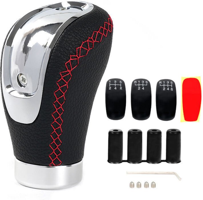 Universeller Schaltknauf aus Leder mit 4 Adaptern und 3 Ersatzkappen, für Fahrzeuge mit 8 mm, 10 mm, 10 mm und 12 mm Sch...