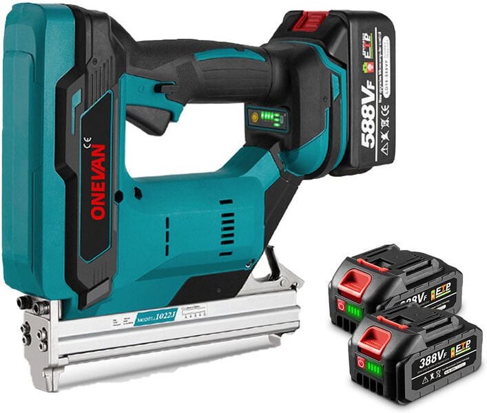 Bürstenloser Elektro-Nagler Twin Gear Cordless 1022J Nagler Nailer Lithium Akku Power Tool (mit zwei Batterien) - Onevan
