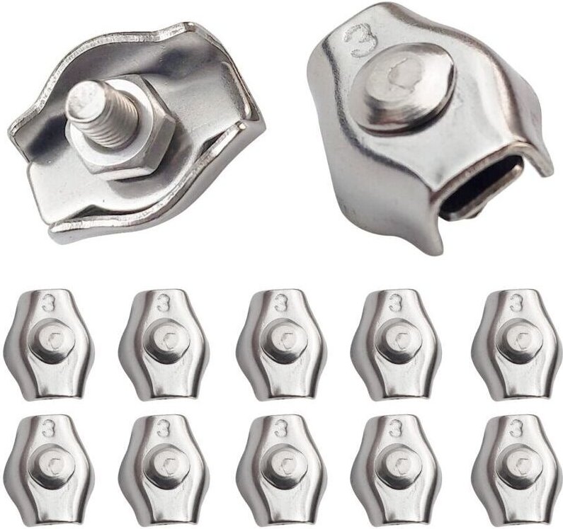 20 Stück Drahtseilklemme, Stahlkabelklemme, M3-Drahtseilklemmen für 1,5 mm–3 mm Stahlkabel, Edelstahl-Kabelklemme für Ba...