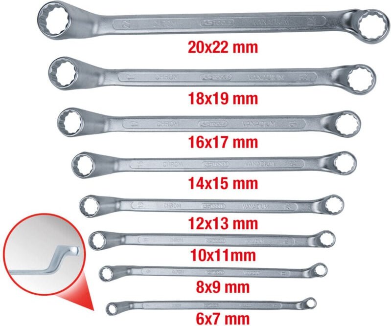 Doppel-Ringschlüssel-Satz, gekröpft, 8-tlg 6-22mm