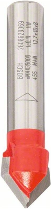 Bosch V-Nutfräser Expet for Wood mit 8 mm Schaft, D 12,7 mm, L 10 mm, G 44,5 mm, 90°