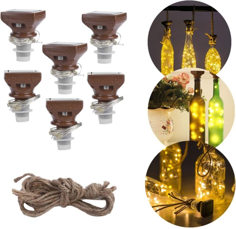 6PCS 20LED Solar Lichterketten, Flaschenkorken-Licht-Dekor-Licht mit IP44 wasserdicht für Weinflaschen, Glasflaschen und...