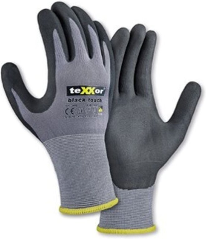 TeXXor® Nylon-Strickhandschuhe black touch® grau/schwarz 245010 Gr.10