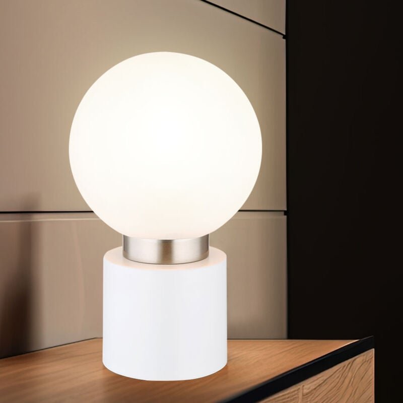 Globo Lighting - Tischleuchte Schlafzimmerleuchte Beistelllampe Metall Nickel Weiß h 24,5 cm