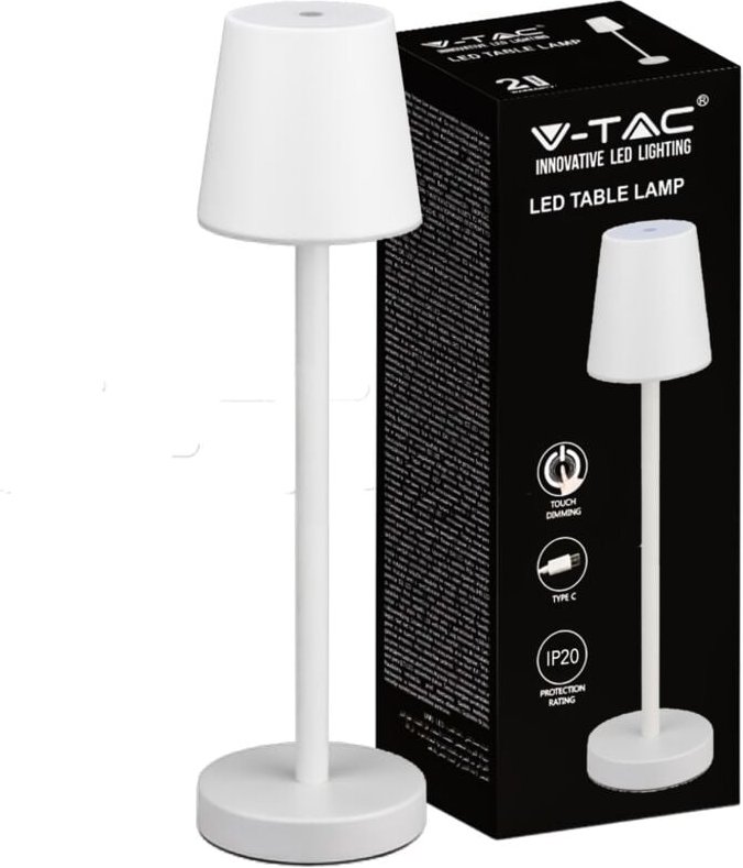 Thumbnail - V-TAC LED-Tischlampe, 3 W, wiederaufladbar, batteriebetrieben, weiße Farbe, USB C Touch, dimmbar, 3000 K, Restaurant-Tis...