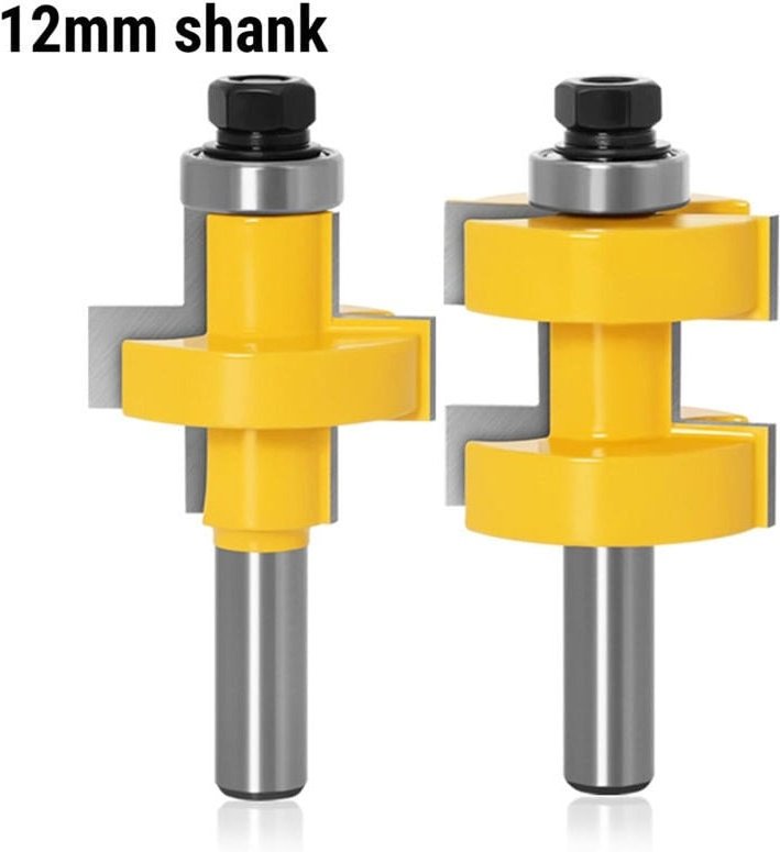 2-teiliges Nut- und Federfräser-Set, 90-Grad-Nut- und Federfräser, Holzfräser, Holzschneidwerkzeug (Größe: 12 mm Schaft)
