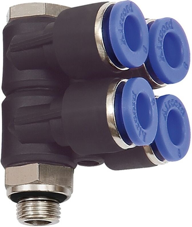 Riegler L-Mehrfachverteiler »Blaue Serie«, 4-fach, drehbar, G 1/4 a. Ø6mm