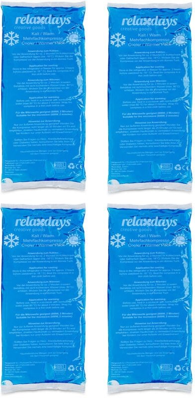 Relaxdays - Kühlpads, 4er Set, Kalt-Warm-Kompressen, 12 x 29 cm, Erste Hilfe, wiederverwendbare Gelkühlkompressen, blau