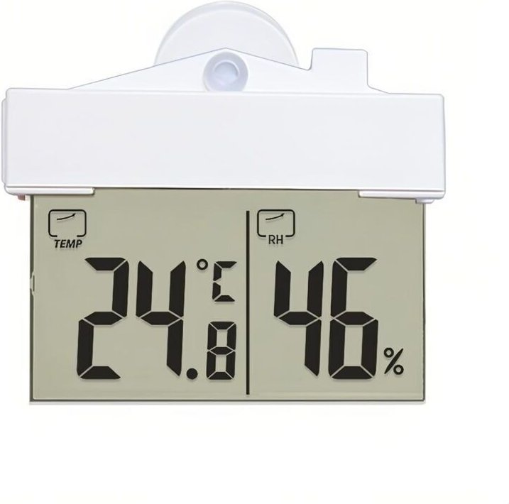 Digitales Thermometer-Hygrometer für drinnen und draußen mit LCD-Anzeige, kabellosem Saugnapfthermometer, batteriebetrie...