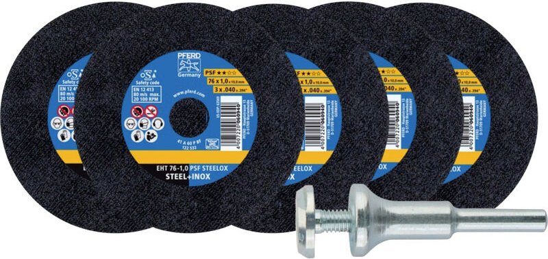 Pferd - 5x Trennscheiben eht 76x1,0x10 mm gerade psf steelox für Stahl/Edelstahl mit 1x Aufspannbolzen