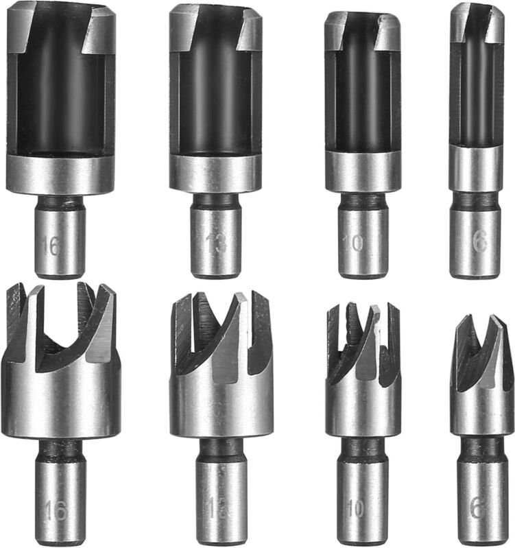 8-teiliges Set Holzdübelschneider, Standard-Holzlochdübelschneider, HSS-Zapfenschneider – 6 mm / 10 mm / 13 mm / 16 mm