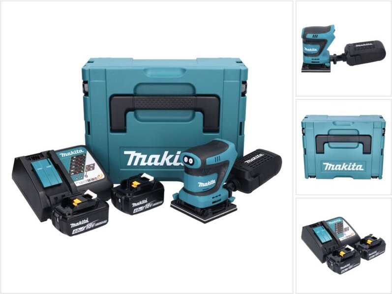 Makita DBO 480 RMJ Akku Schwingschleifer 18 V 112 x 102 mm + 2x Akku 4,0 Ah + Ladegerät + Makpac