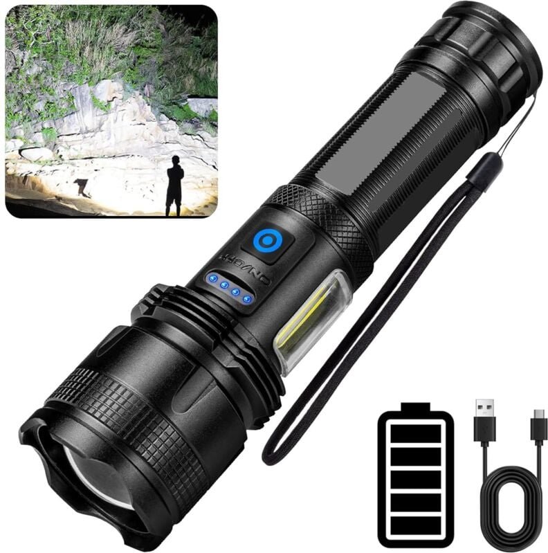 Lablanc - Ultrastarke LED-Taschenlampe, 100.000 Lumen wiederaufladbare LED-Taschenlampe, superhelle 7 Modi, langlebig, w...