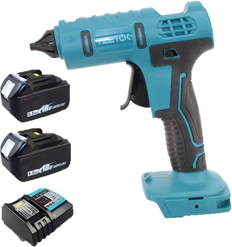 Heißklebepistole, Akku-Klebepistole,mit 2x5500 mAh Akku und DC18RC Ladegerät, 10 Heißklebestifte Transparente Klebestift...