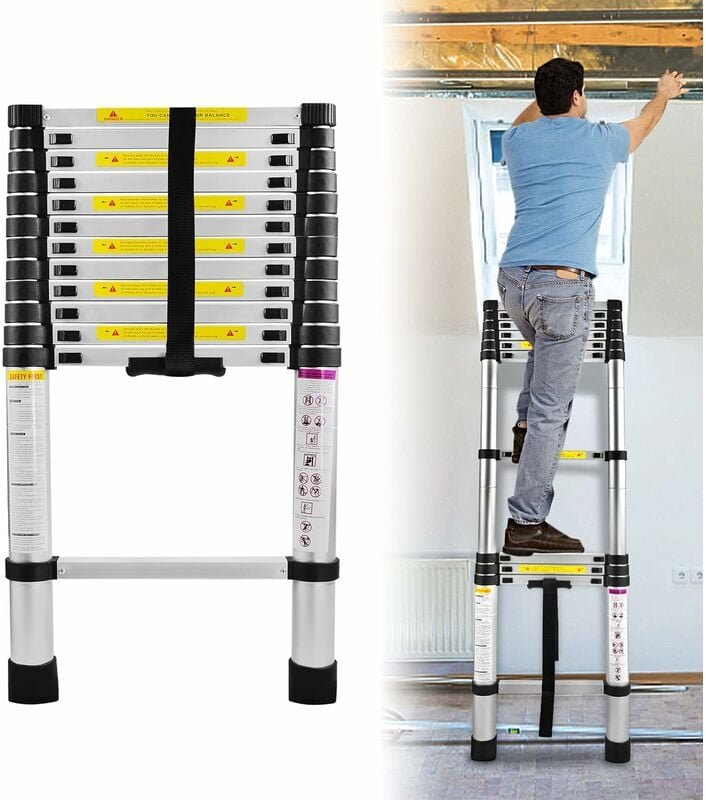 Alu Teleskopleiter Mehrzweckleiter Ausziehleiter Ausziehbare Leiter Multifunktionsleiter Stehleiter Anlegeleiter, 150 kg...