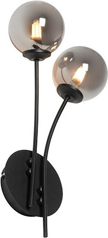 Moderne Wandleuchte schwarz 2-Lichter mit Rauchglas - Athen