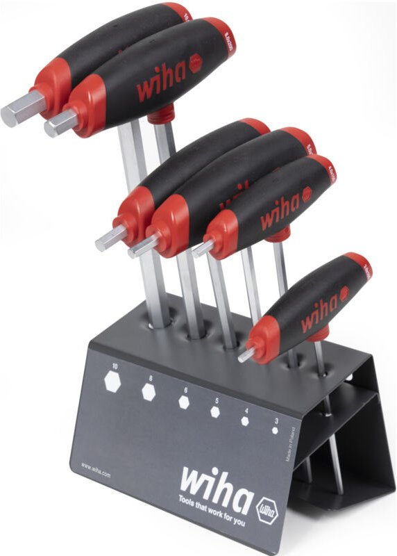 Stiftschlüssel mit Quergriff Set ComfortGrip Sechskant 7-tlg. mit Seitenabtrieb, mattverchromt im Werkbankständer (45621...