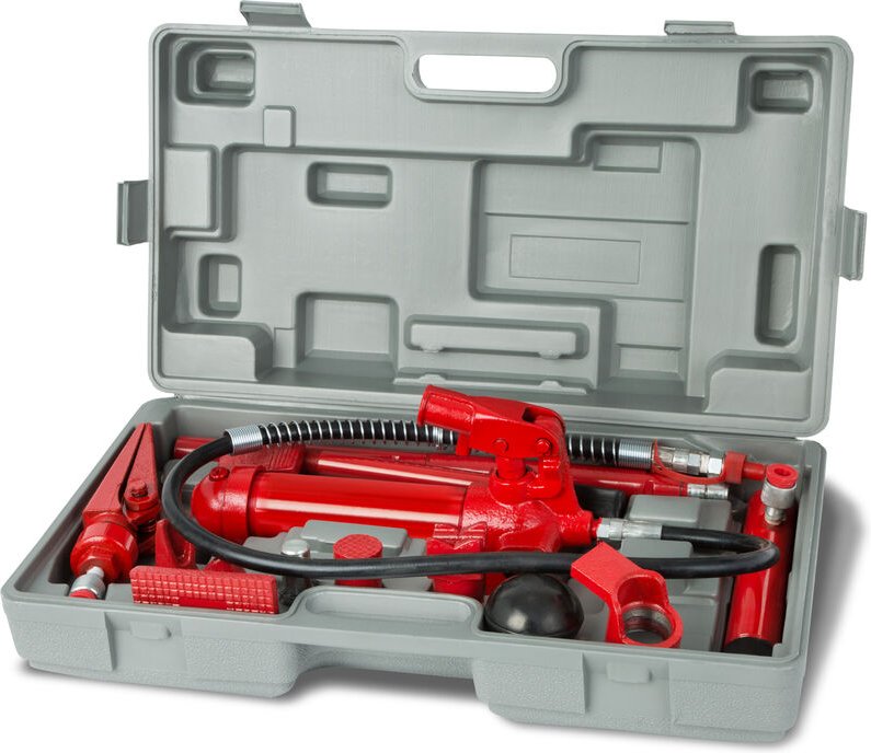 Karosseriepresse Ausbeulsatz Richtsatz Set Karosserie Werkzeug Hydraulisch mit 4T Leistung, Inkl. V-Spreizer, Druckpress...