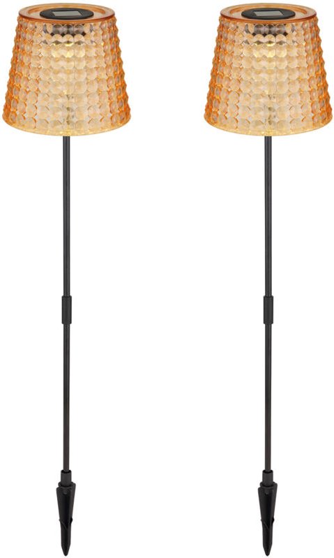2er Set led Solar Erdspießleuchten Bernsteinfarbig, Höhe 60cm