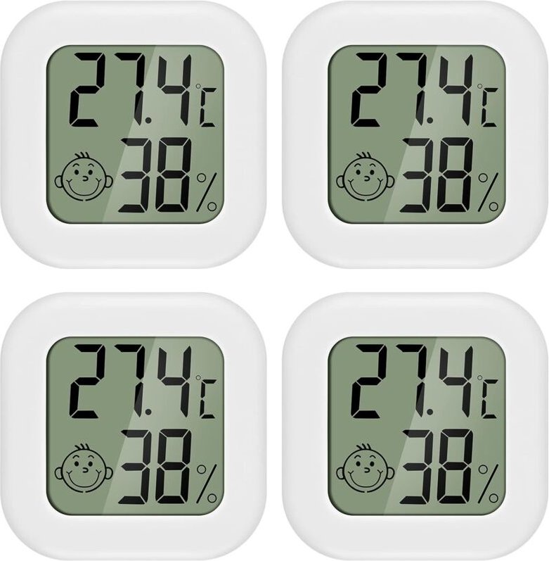 4 Stück Mini-LCD-Thermometer-Hygrometer für den Innenbereich, geeignet für Kinderzimmer, Seniorenzimmer usw