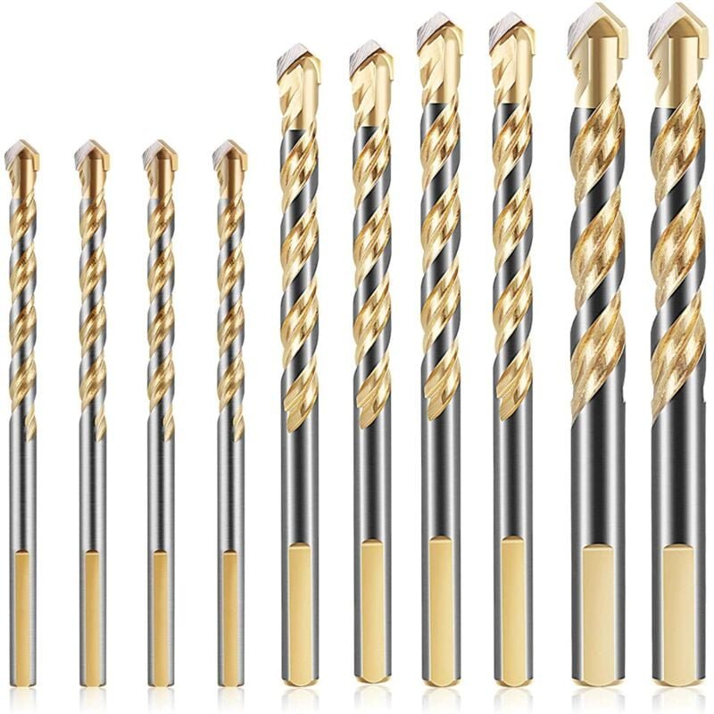 10-teiliges Steinbohrer-Set, 6/8/10/12 mm, Hartmetall-Bohrer-Set für Keramikfliesen, Porzellan, Beton, Ziegel, Wand, Gla...