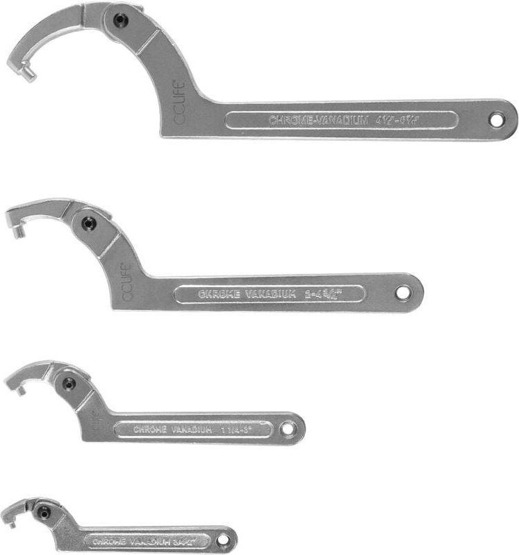 Lntyq 4-teiliger Laschenschlüssel mit Scharnier für CR-V-Seitenschlitzmuttern, 19–170 mm, verstellbarer C-Hakenschlüssel