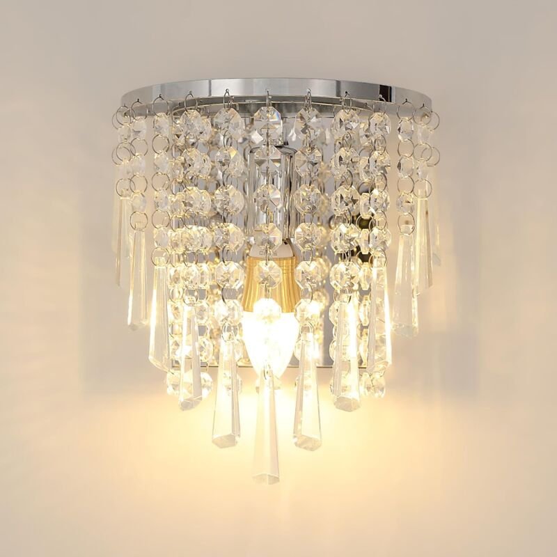 COMELY Wandlampe Innenbereich Kristall E14, Leuchte mit Kristall Lampenschirm, Modernes Design für Wohnzimmer, Schlafzim...