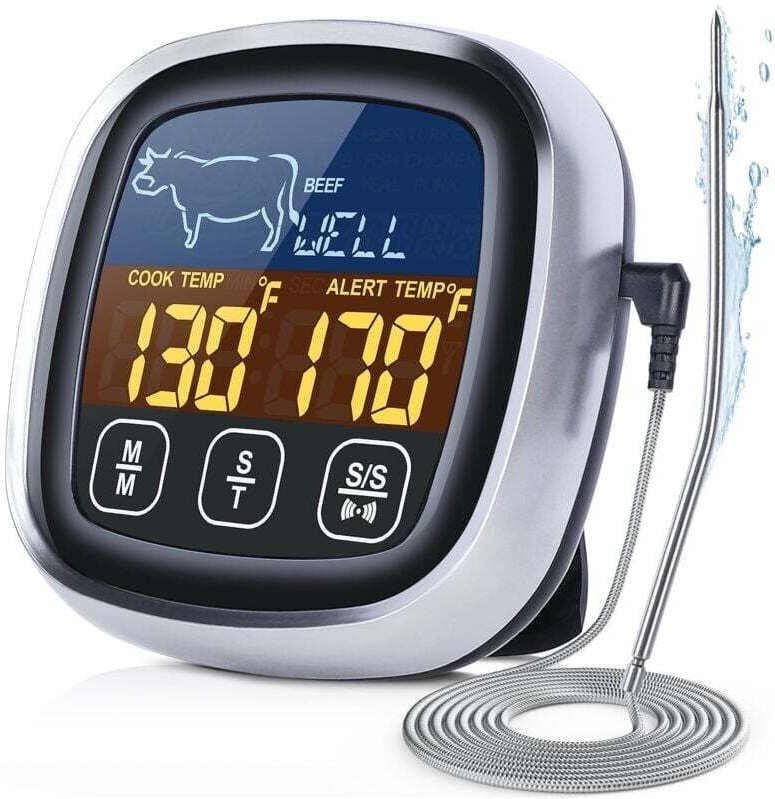 Digitales Fleischthermometer zum Kochen, großer LCD-Touchscreen, sofort ablesbares Lebensmittelthermometer mit Hintergru...