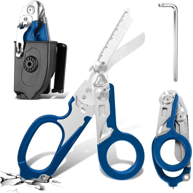 6-in-1 Klappschere, Notfallschere, klappbare taktische Zange mit Schneidemechanismus, Tragegurt und Notfall-Glasschalter...